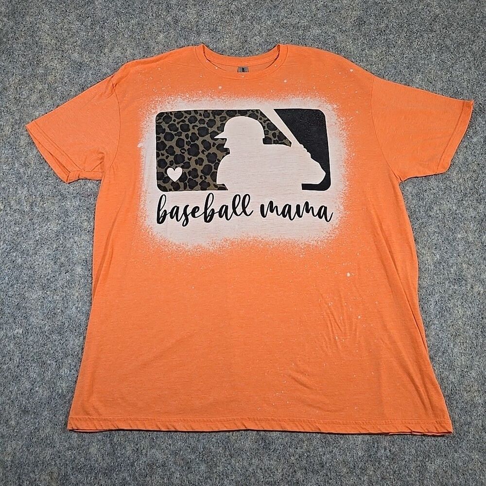 Proud Baseball Mama Mom Plus Size 2XL Leopard Peach T-Shirt Soft Heart Sports